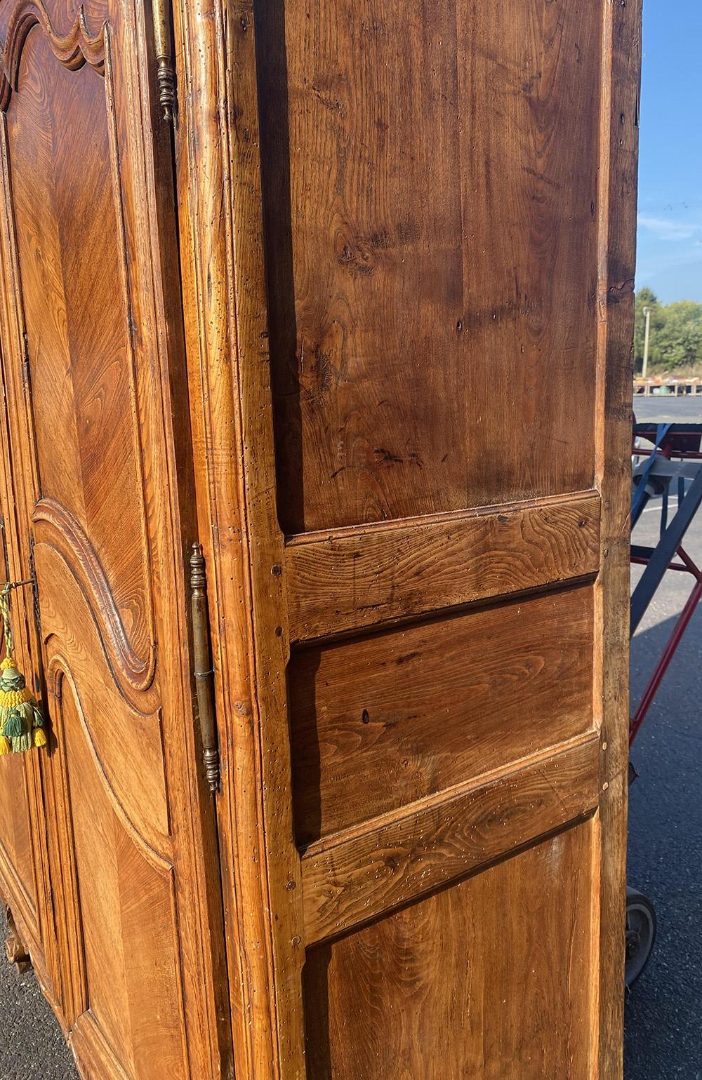 Rare French Country Louis XV Carved Chestnut Armoire with Flowers 13