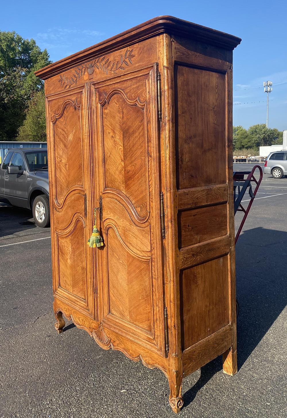This is a superb and time-worn armoire with fantastic chestnut in it's original patina with all of the signs of age, wear and history that one would expect from such a beautiful armoire. These antique pieces always have such wonderful old damages