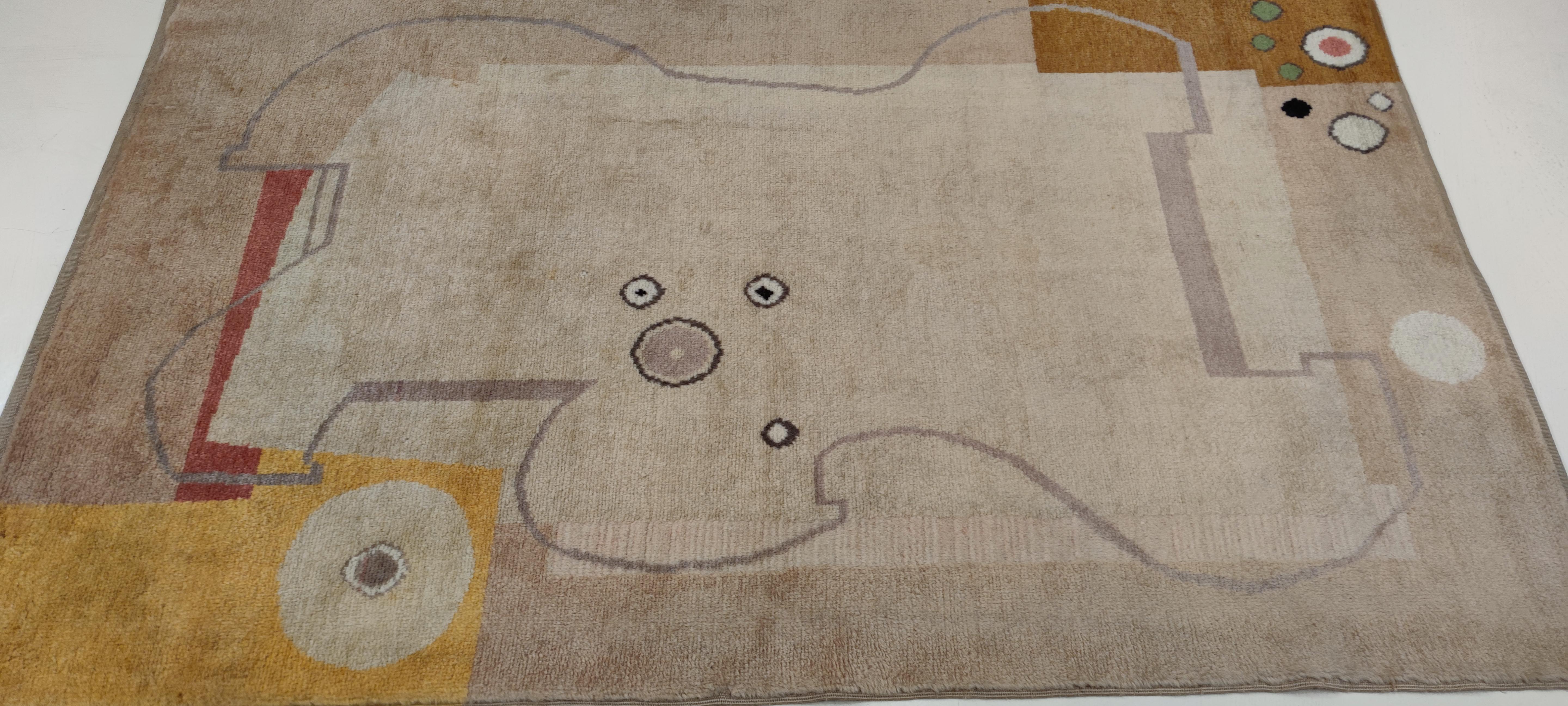 Rare French Cubist Maison Myrbor Rug by Louis Marcoussis, Circa 1925 In Good Condition For Sale In Milan, IT
