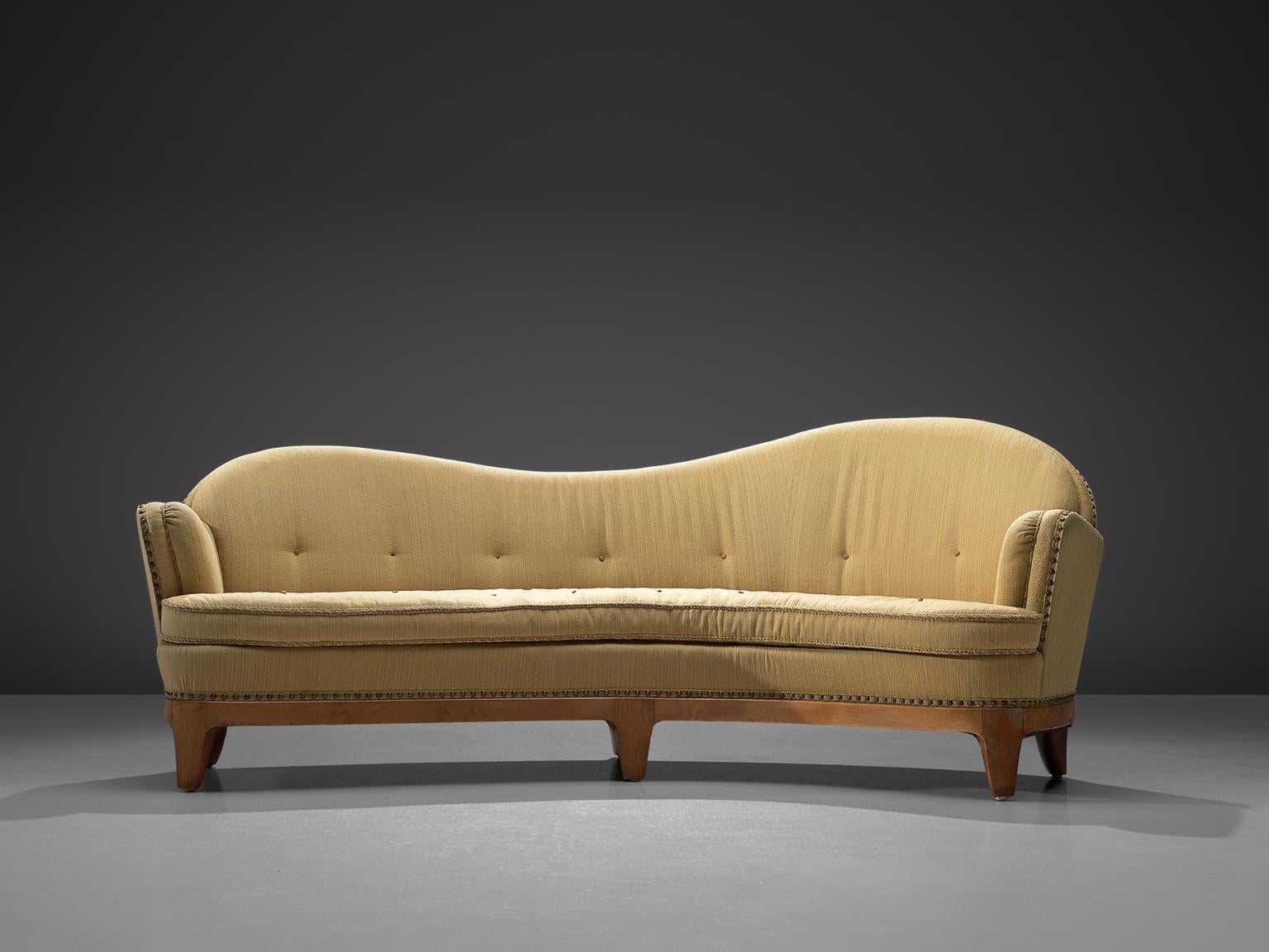 Art Deco Rare French Curved Sofa with Asymetrical Backrest, 1930s