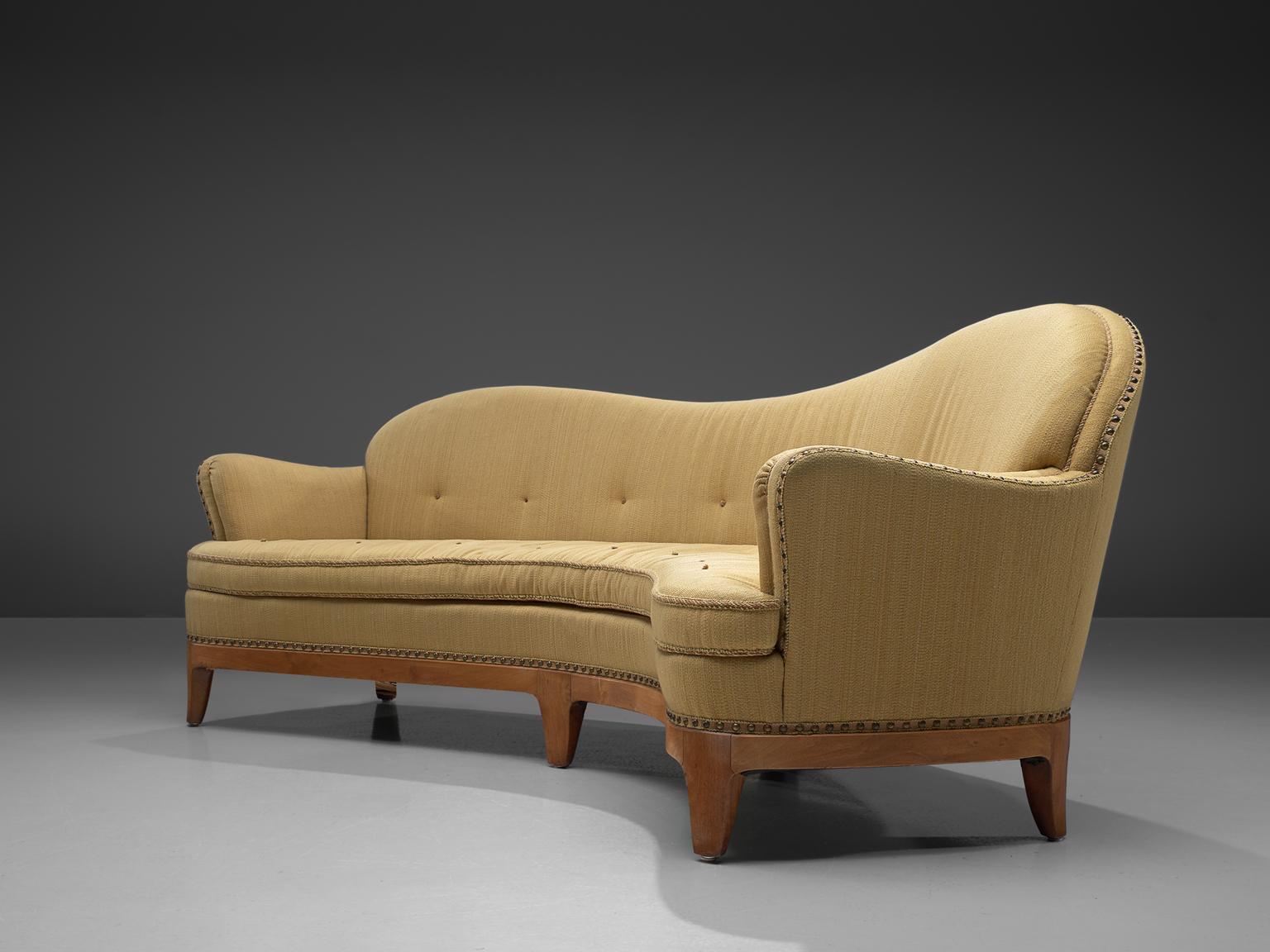 Mid-20th Century Rare French Curved Sofa with Asymetrical Backrest, 1930s
