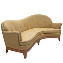 Rare French Curved Sofa with Asymetrical Backrest, 1930s