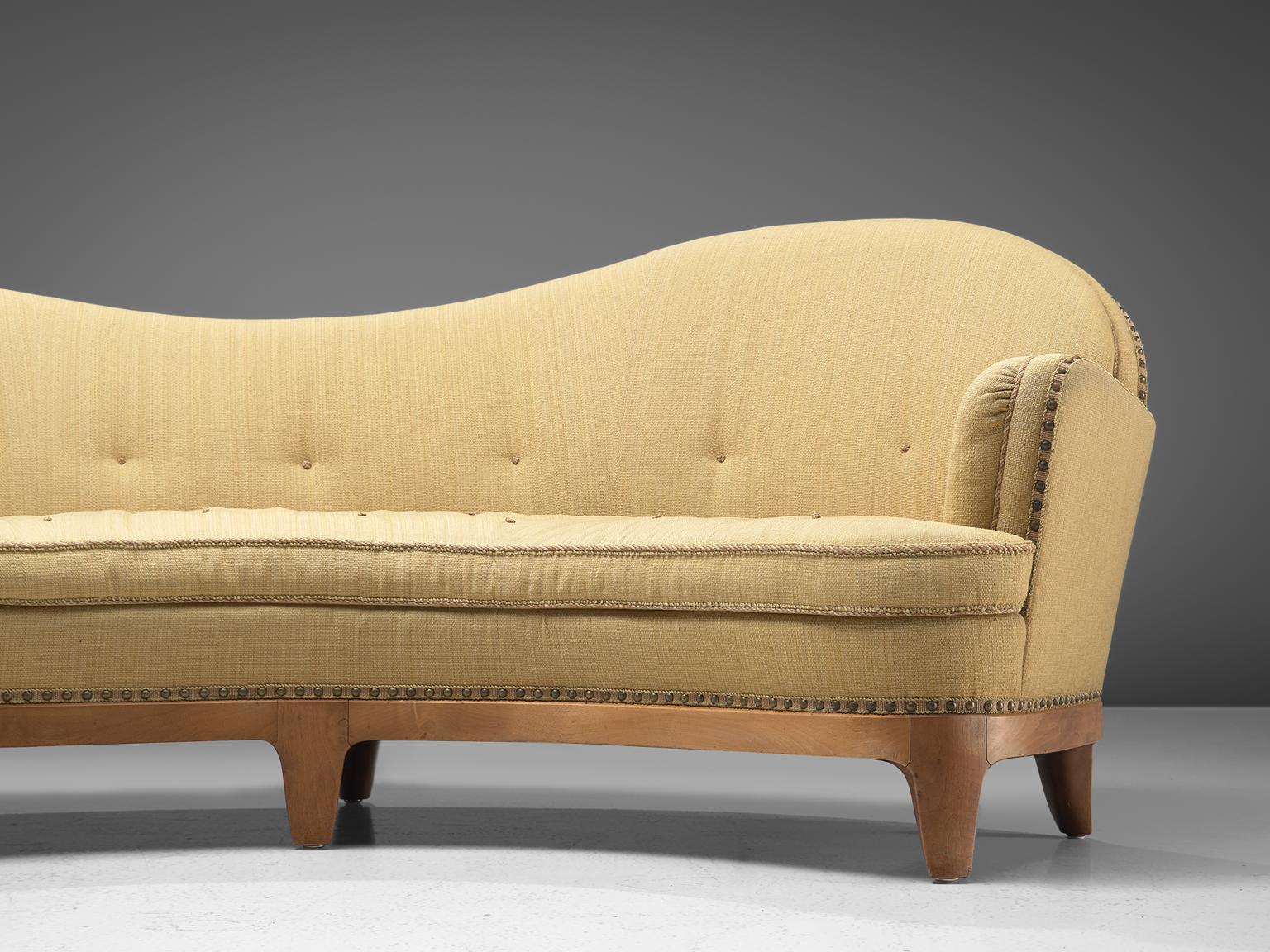 Scandinavian Rare French Curved Sofa with Asymmetrical Backrest, 1930s