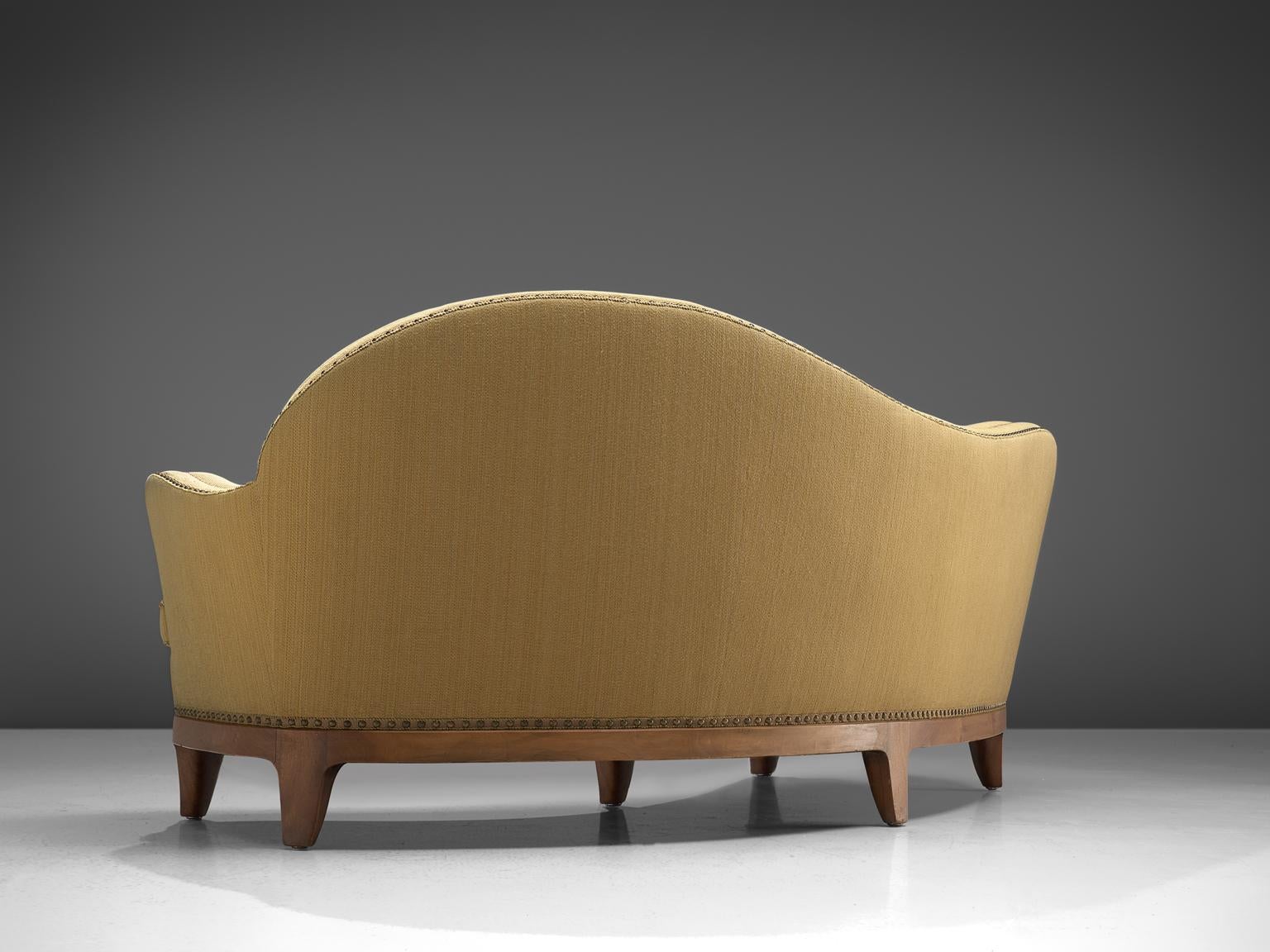 Fabric Rare French Curved Sofa with Asymmetrical Backrest, 1930s