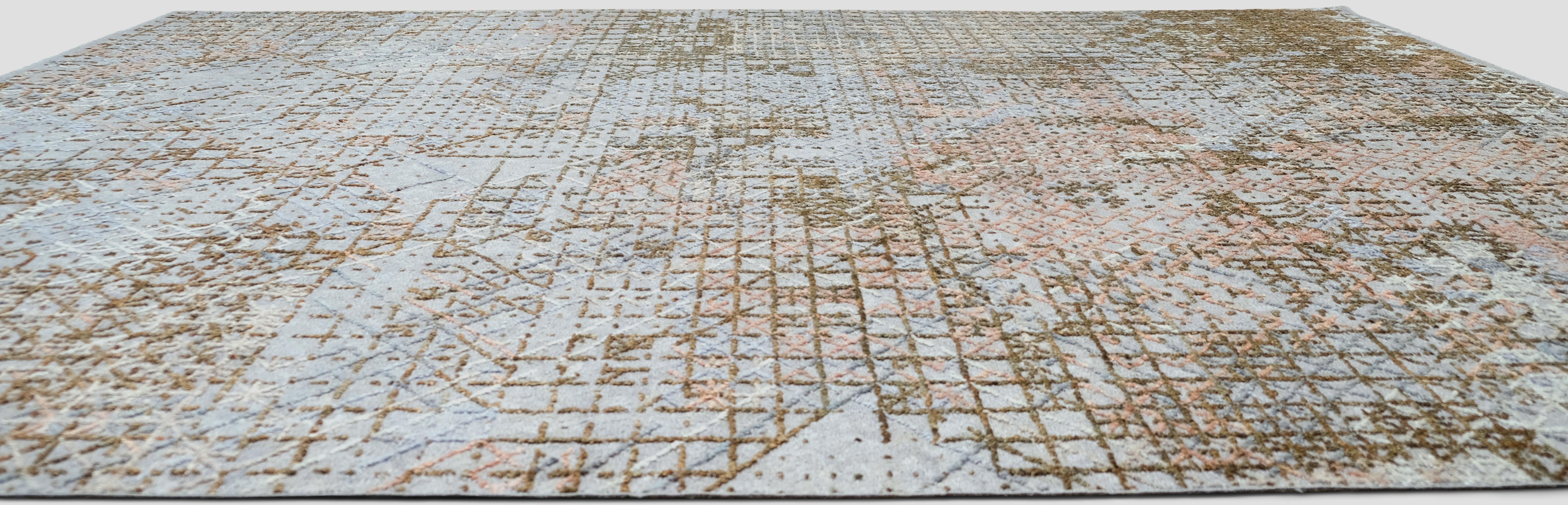 Hand-Knotted Rare French Deco Inspired Abstract Geometric Wool Rug 9'2''x12'1'' For Sale