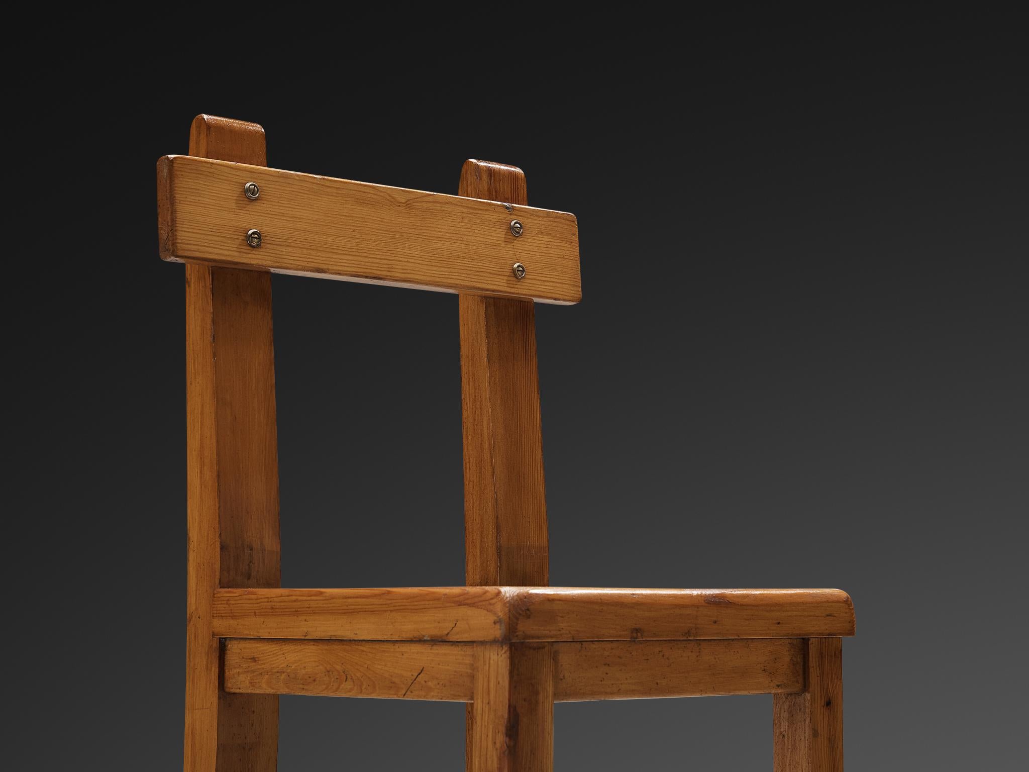 Rare French Dining Chair in Pine with Metal Feet For Sale 2