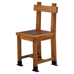 Rare French Dining Chair in Pine with Metal Feet R2D2