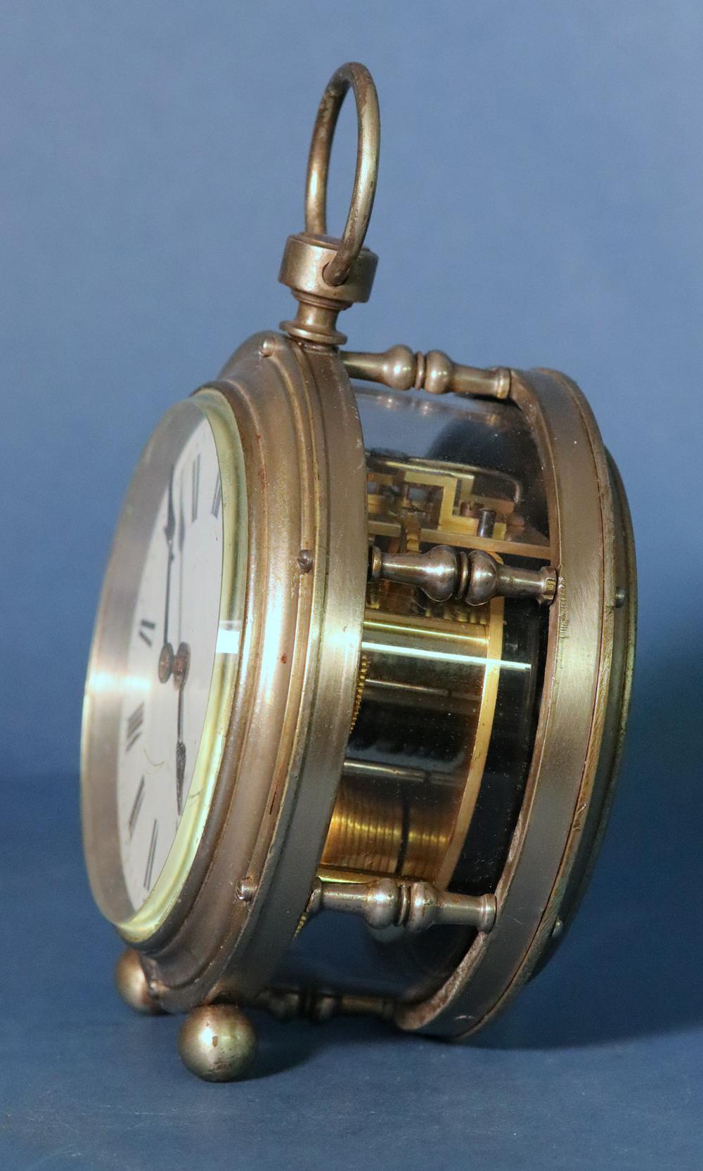 Silvered Rare French Drum Carriage Clock with Unusual Escapement For Sale