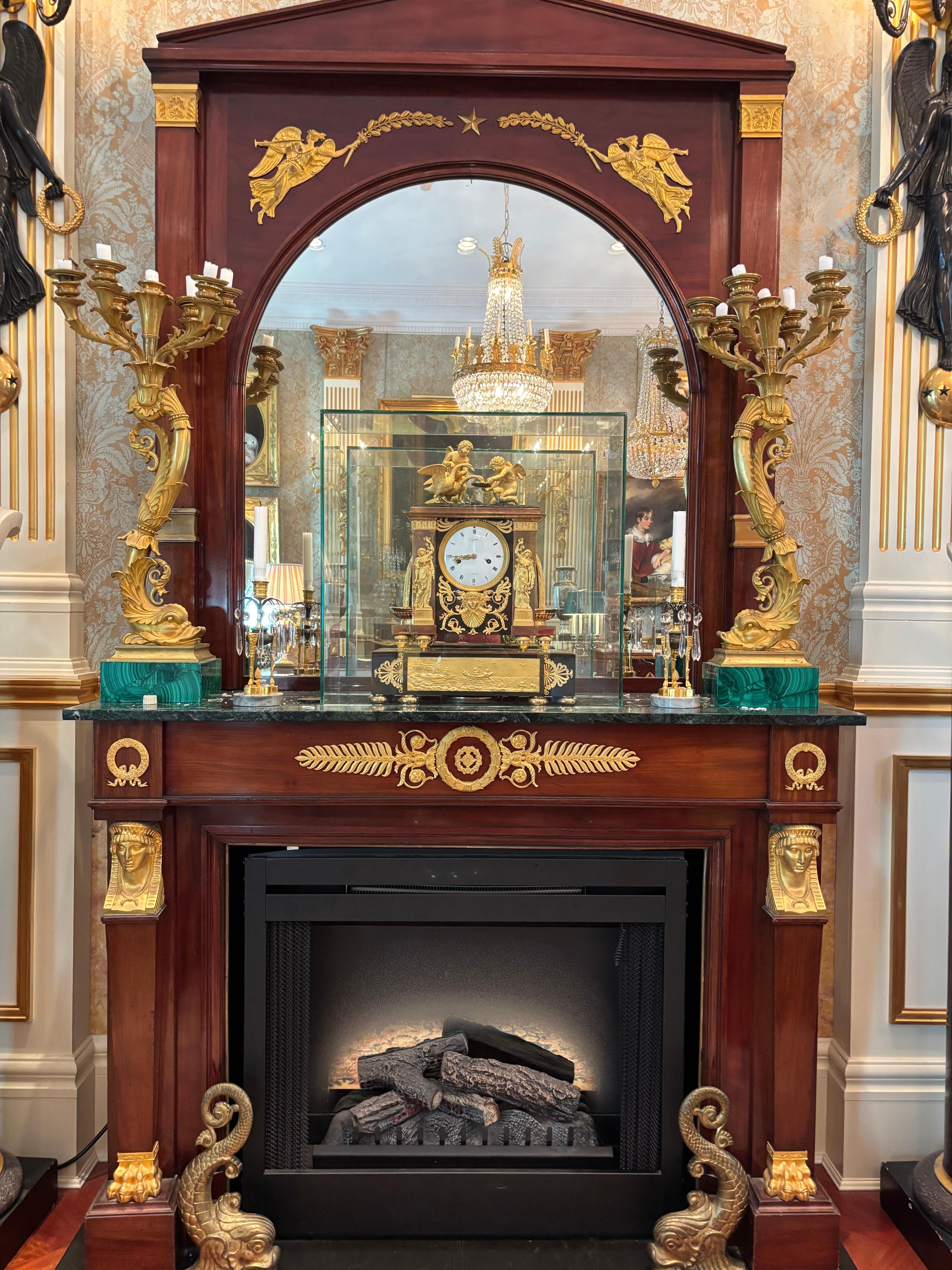 Rare French Empire Clock in Gilt and Patinated Bronze Signed Lepaute in vendita 8