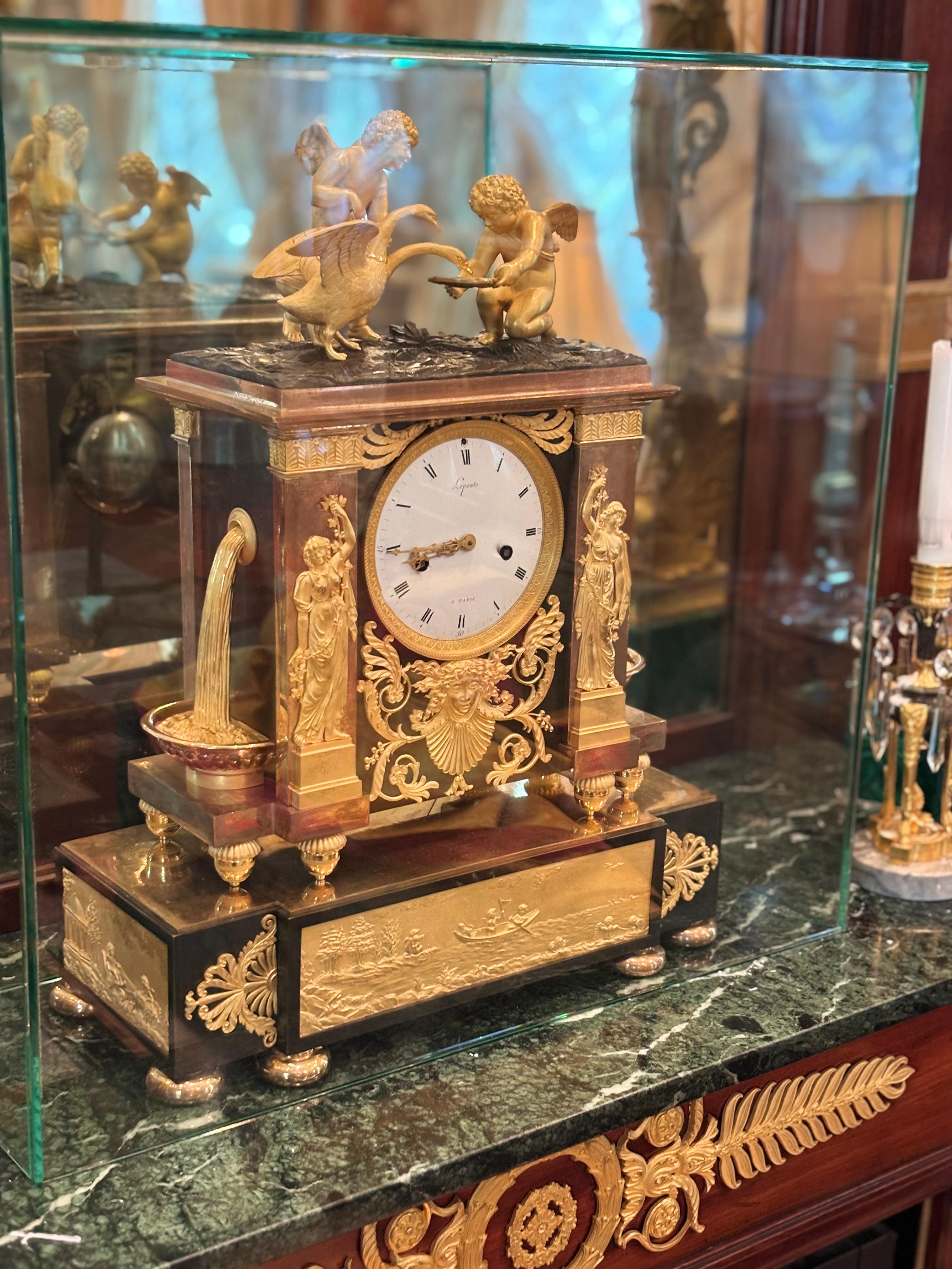 Rare French Empire Clock in Gilt and Patinated Bronze Signed Lepaute in vendita 12