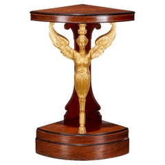 Rare French Empire partially Gilt  Mahogany Corner Console or Encoignure
