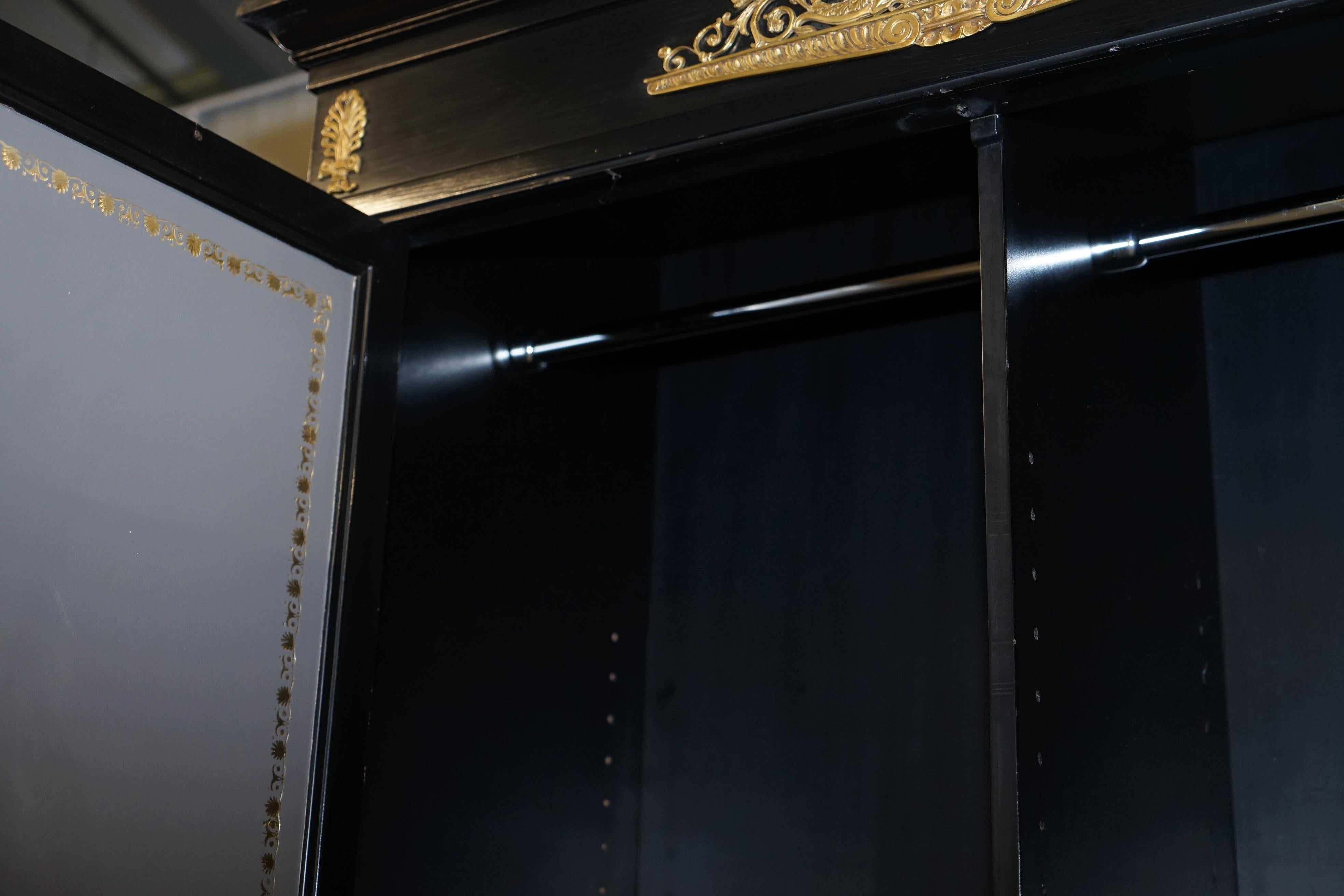 Rare French Empire Revival Style Ebonized Wardrobe Armiore Cupboard or Bookcase 10