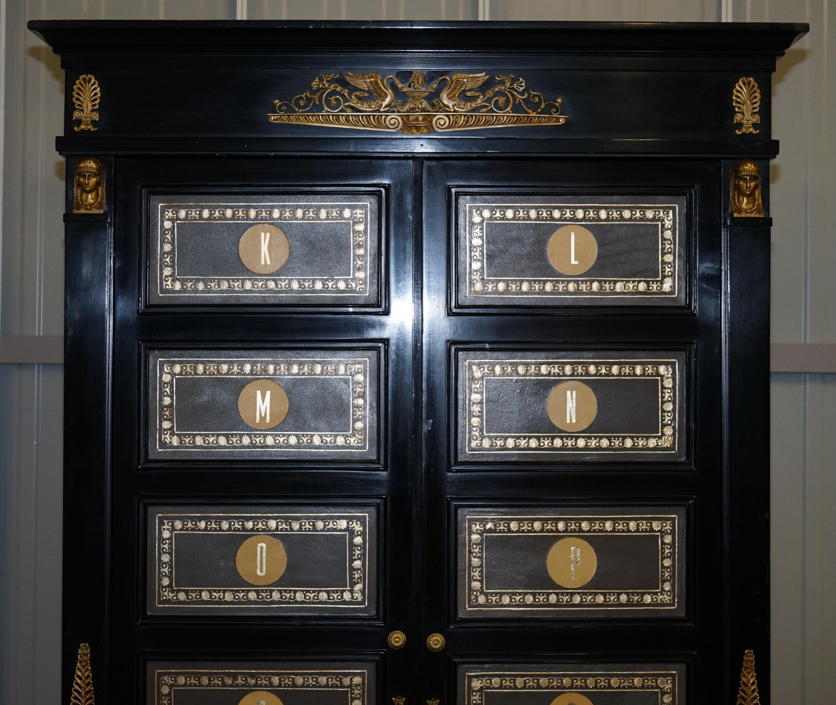 Hand-Crafted Rare French Empire Revival Style Ebonized Wardrobe Armiore Cupboard or Bookcase