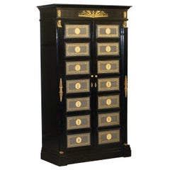 Rare French Empire Revival Style Ebonized Wardrobe Armiore Cupboard or Bookcase