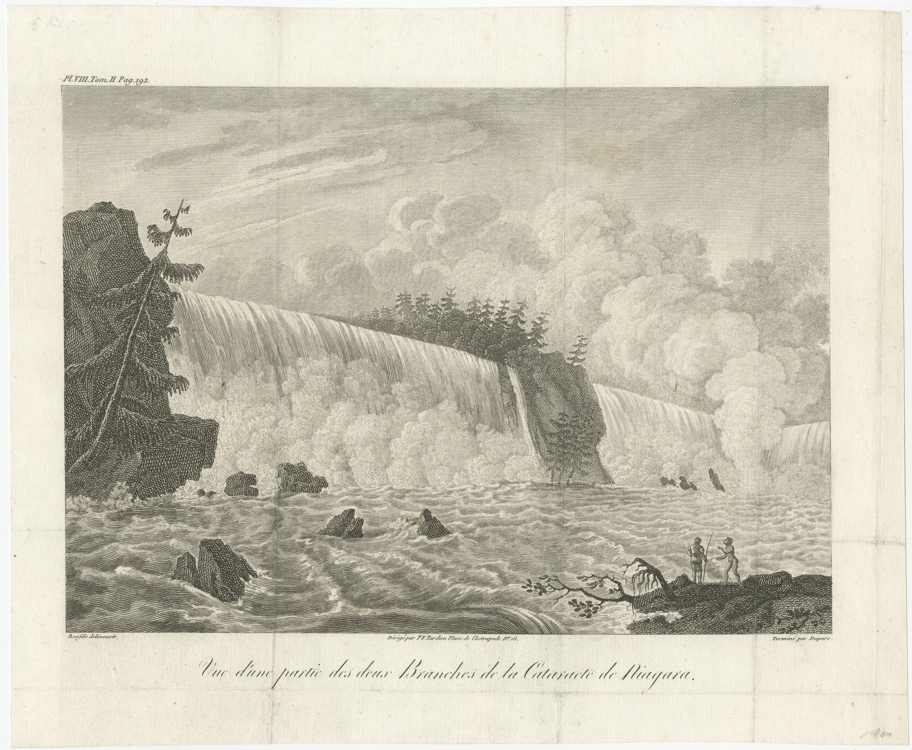 Rare gravure française des chutes d'eau du Niagara en Ontario, Canada, 1801 Bon état - En vente à Langweer, NL