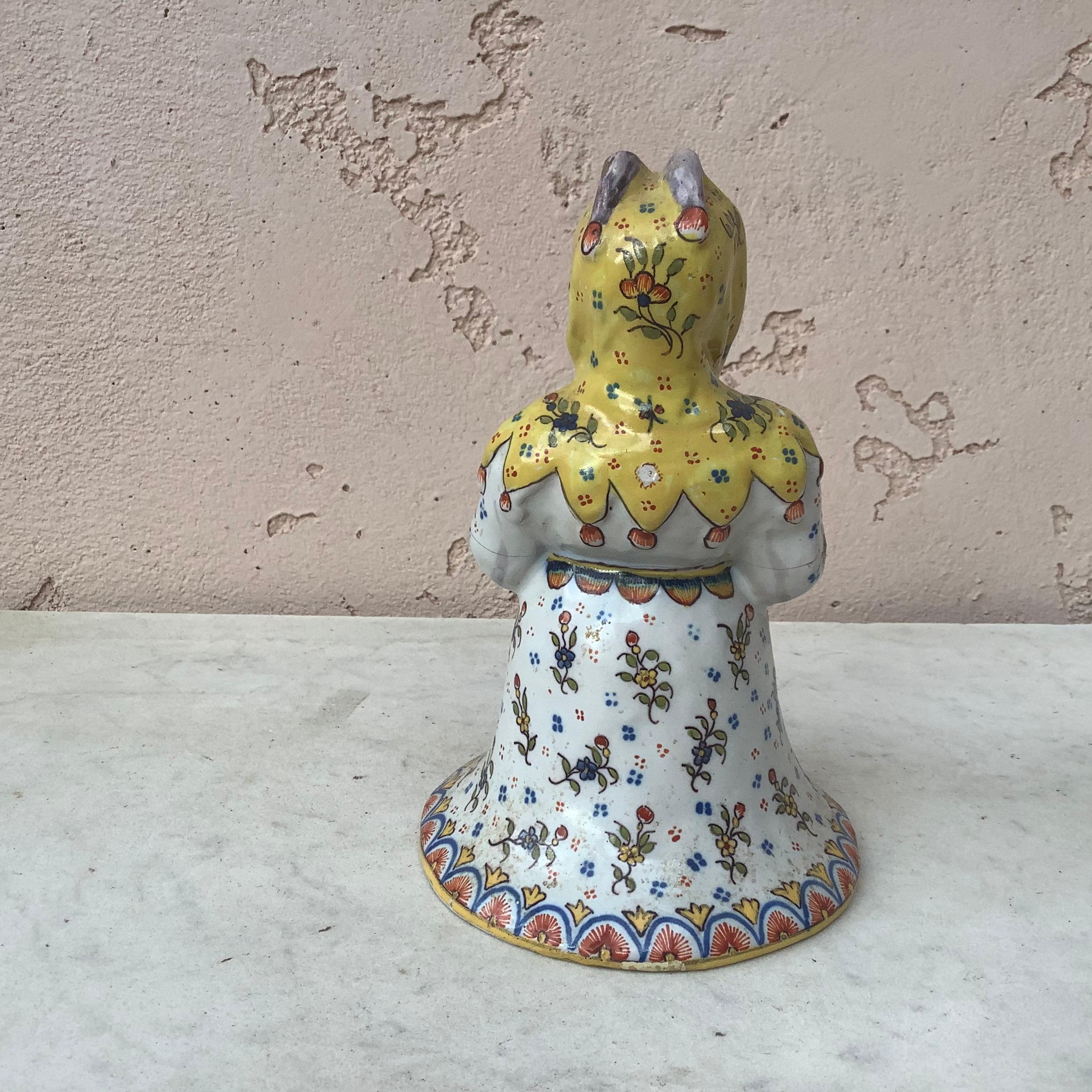 Country Rare French Faience Jester Bell Desvres, circa 1890