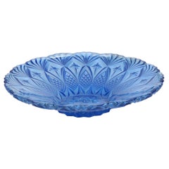 Rare French Fruit Bowl Blue Pressed Glass 33cm
