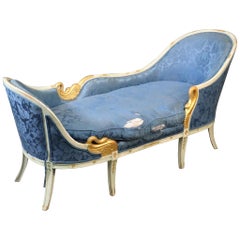 Rare French Gilded Painted Louis XVI Swan Chaise Recamier Daybed, circa 1920