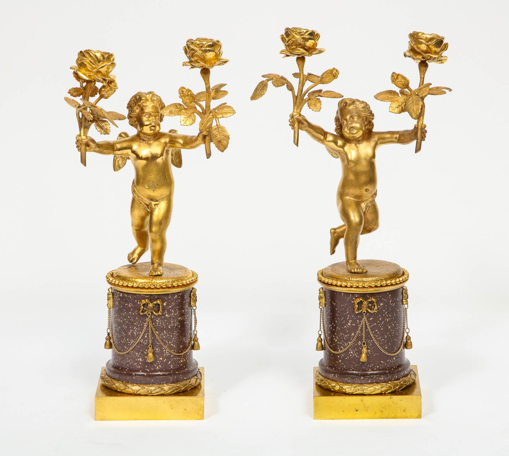 Rare French Gilt-Bronze Ormolu and Porphyry Three-Piece Clock Set, circa 1880 10