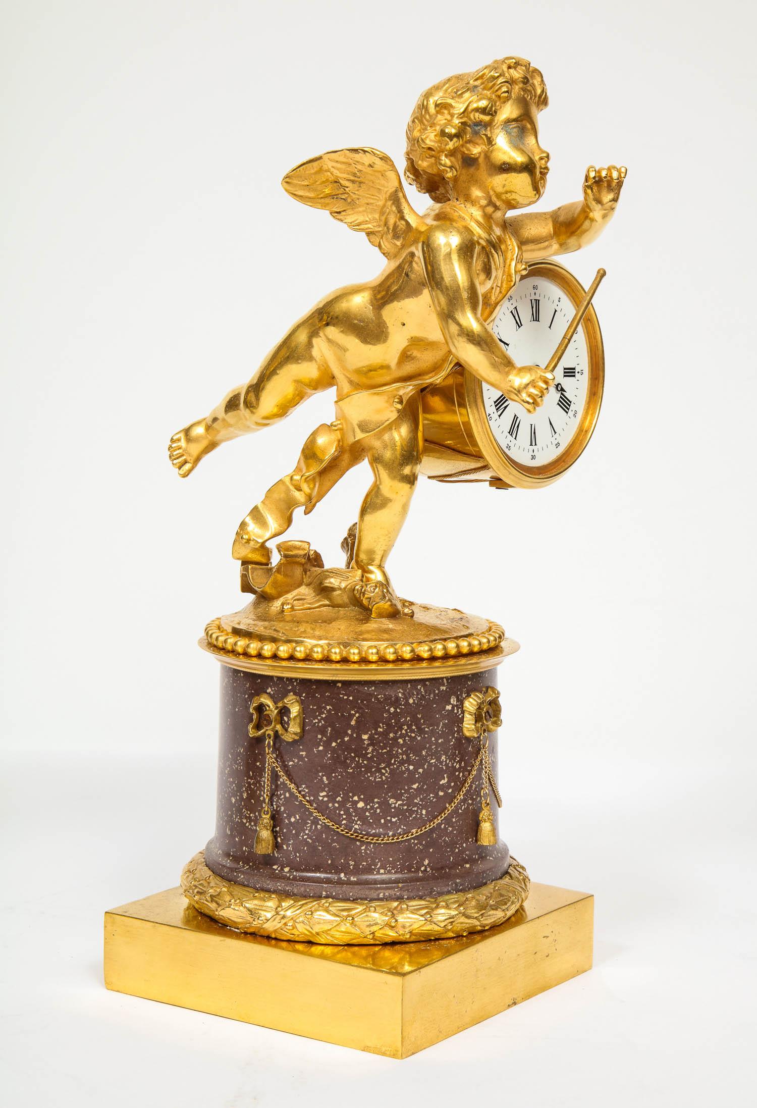 Rare French Gilt-Bronze Ormolu and Porphyry Three-Piece Clock Set, circa 1880 1