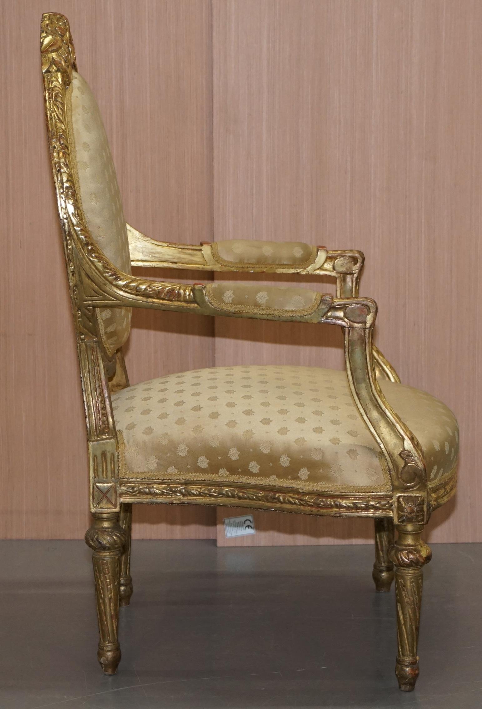 Rare French Giltwood Napoleon III circa 1870 Salon Throne Armchair Part of Suite 8