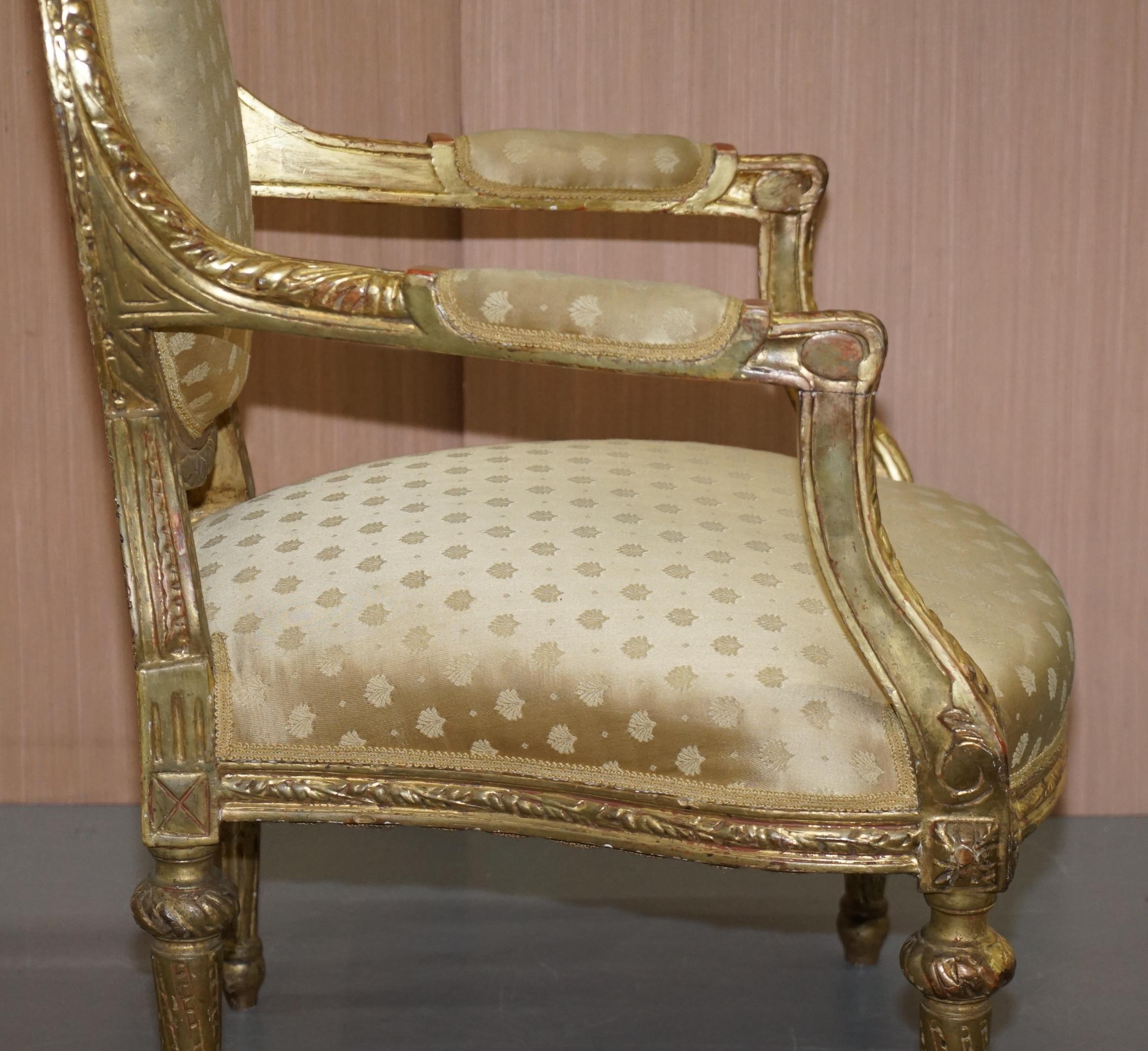 Rare French Giltwood Napoleon III circa 1870 Salon Throne Armchair Part of Suite 9