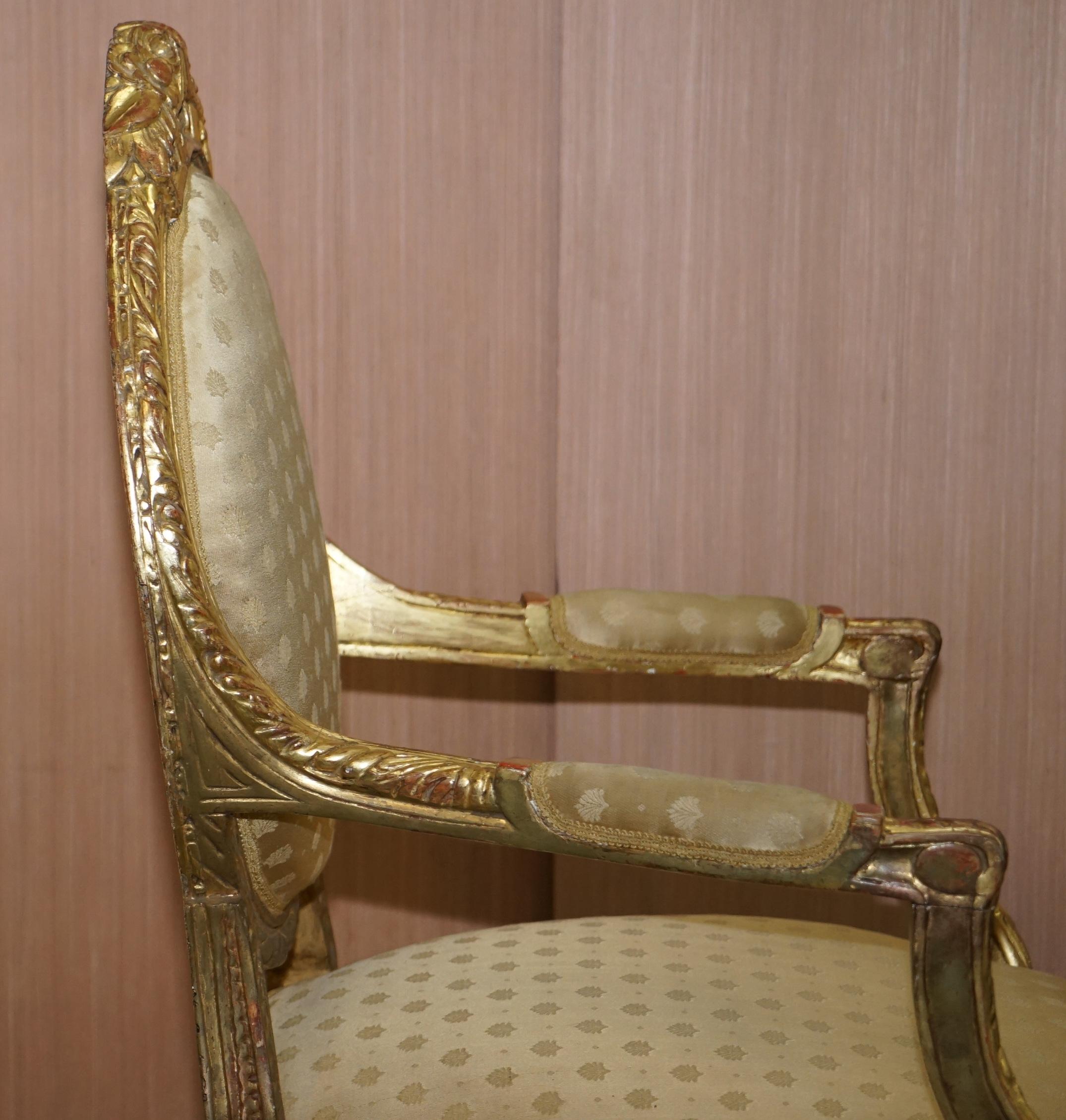 Rare French Giltwood Napoleon III circa 1870 Salon Throne Armchair Part of Suite 11