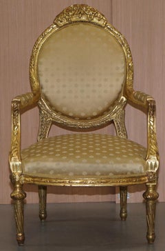 Rare French Giltwood Napoleon III circa 1870 Salon Throne Armchair Part of Suite