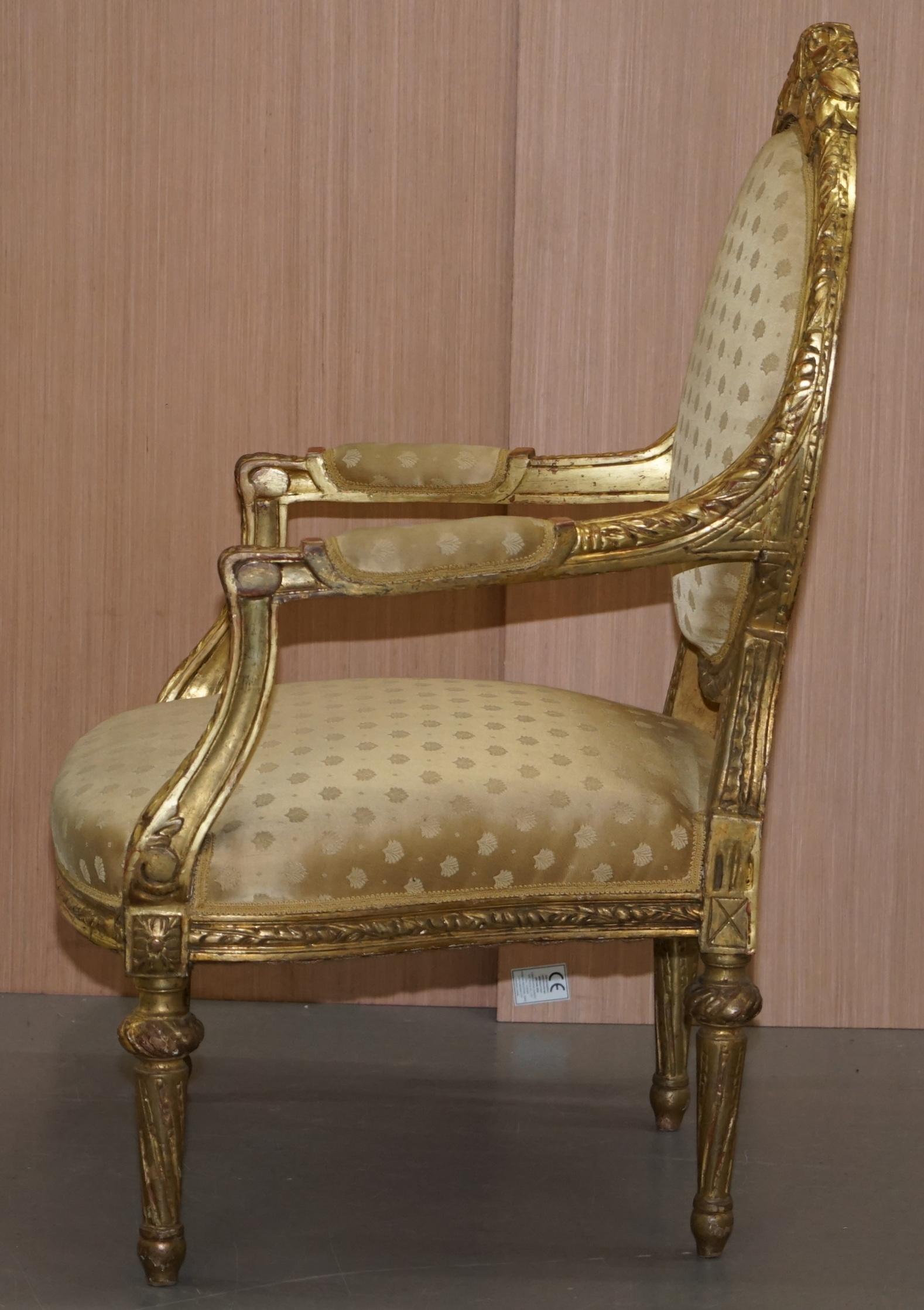 Rare French Giltwood Napoleon III circa 1870 Salon Throne Armchair Part of Suite 14