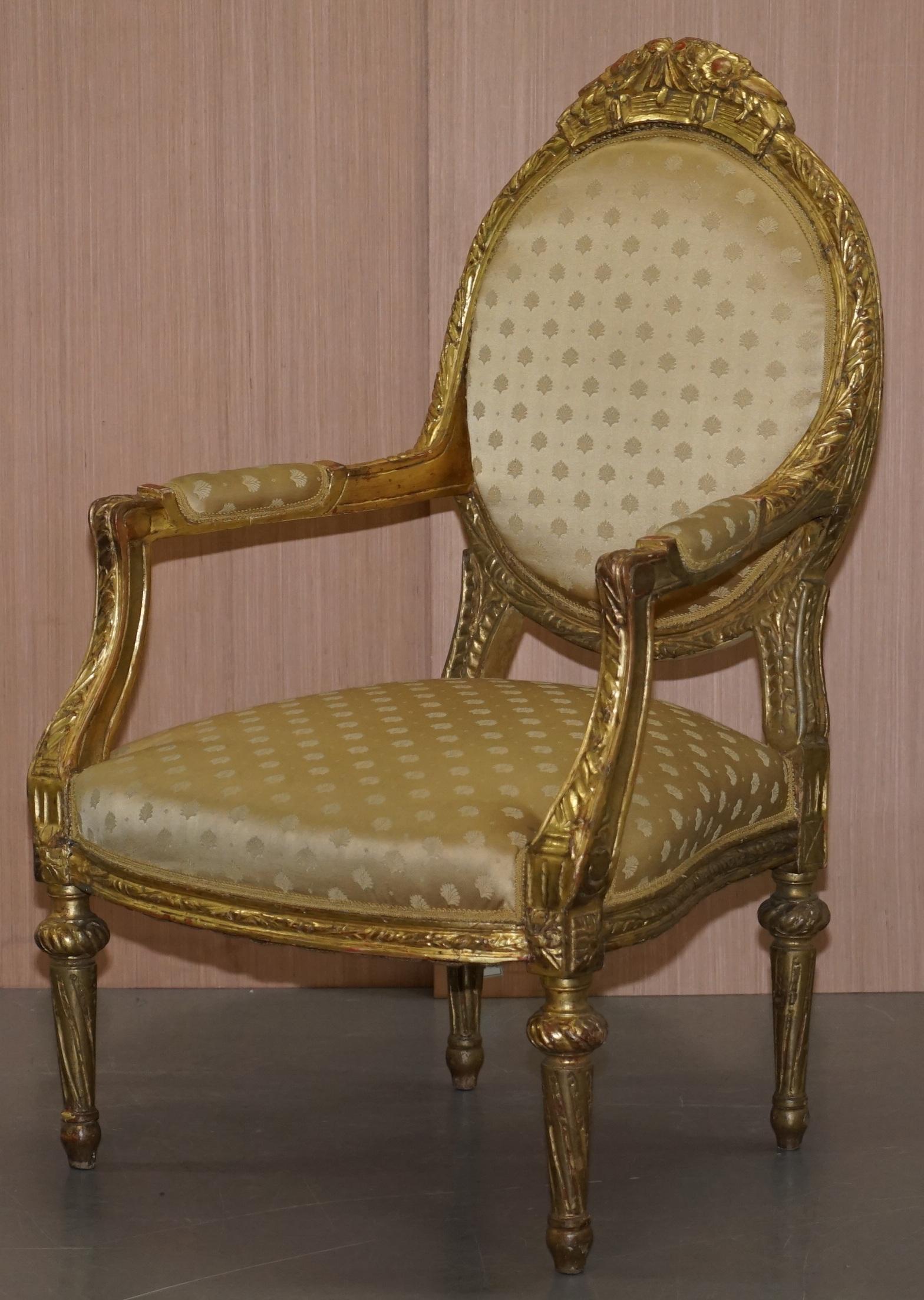 Victorian Rare French Giltwood Napoleon III circa 1870 Salon Throne Armchair Part of Suite