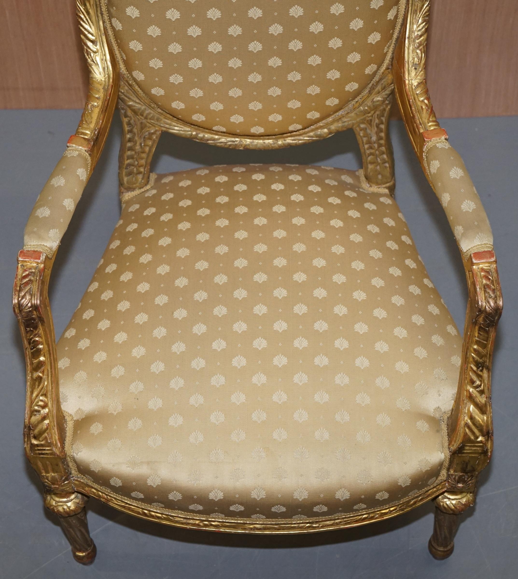 Hand-Crafted Rare French Giltwood Napoleon III circa 1870 Salon Throne Armchair Part of Suite
