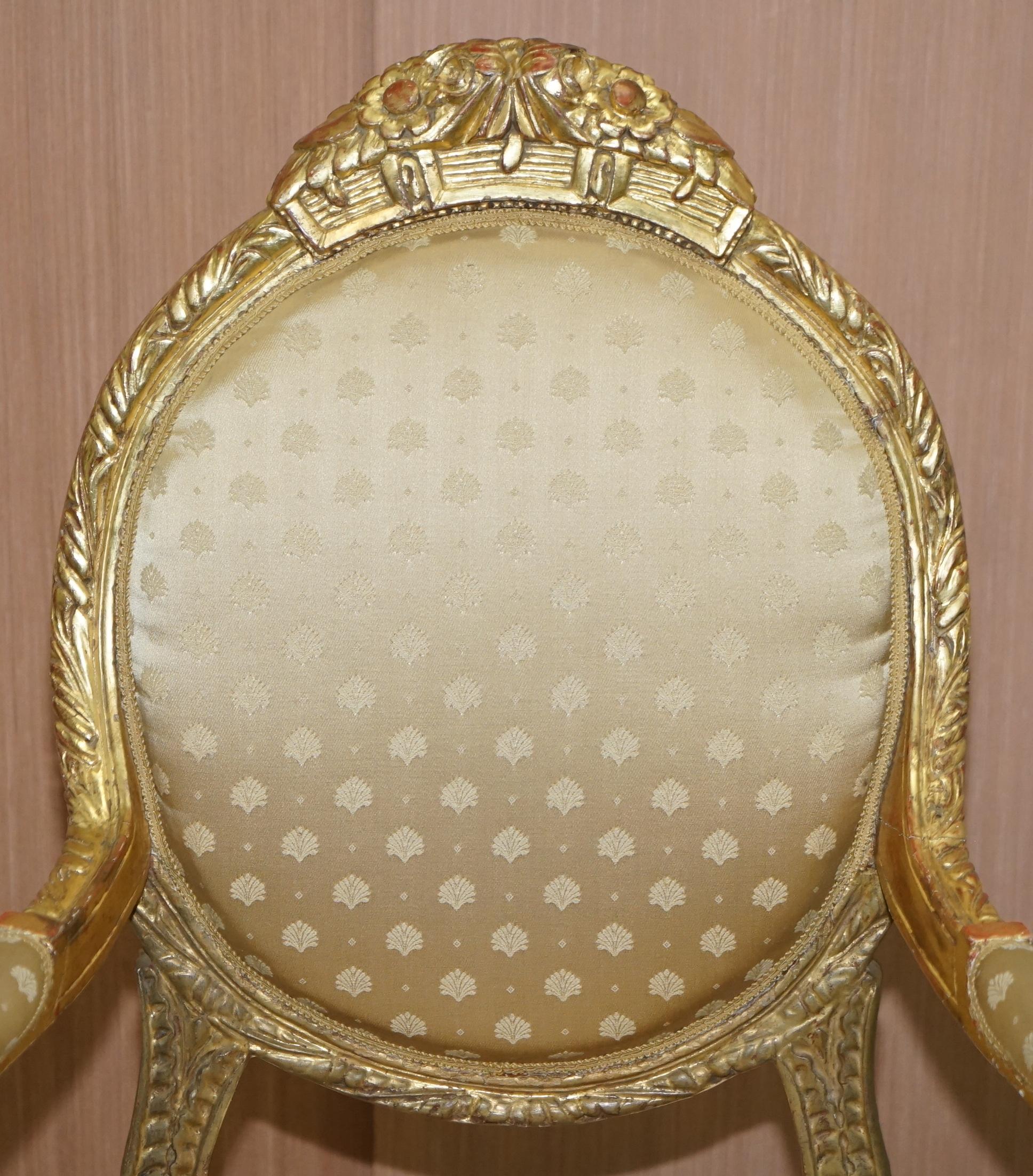 Late 19th Century Rare French Giltwood Napoleon III circa 1870 Salon Throne Armchair Part of Suite