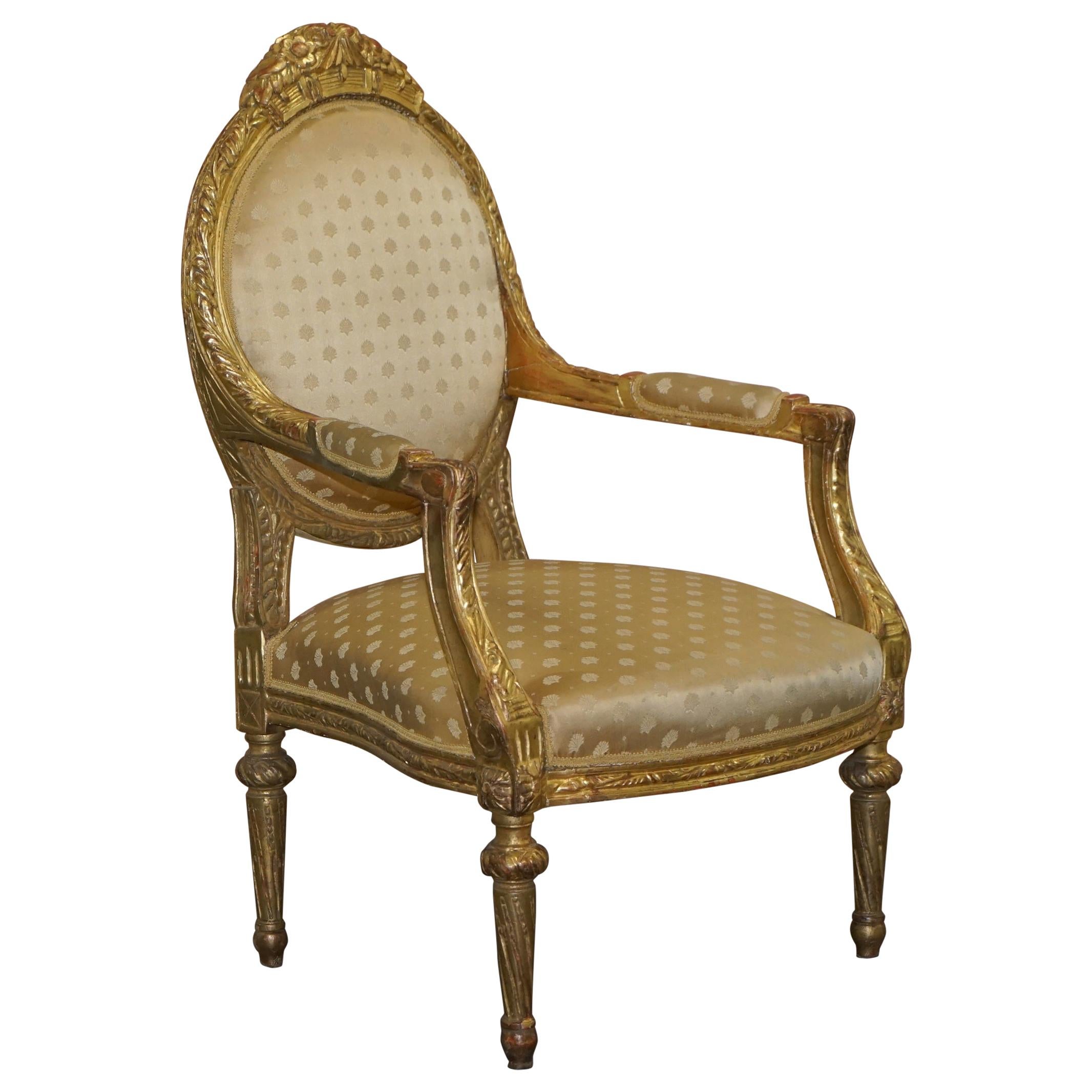 Rare French Giltwood Napoleon III circa 1870 Salon Throne Armchair Part of Suite