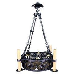 Rare plafonnier néo-gothique français forgé à la main