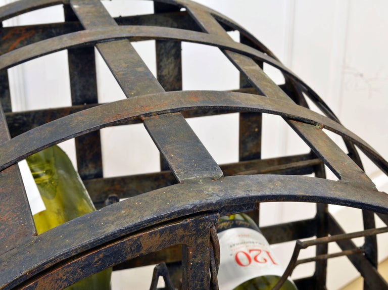 Rare French Grape Vine Themed Wrought Iron Barrel Shape Wine Jail or