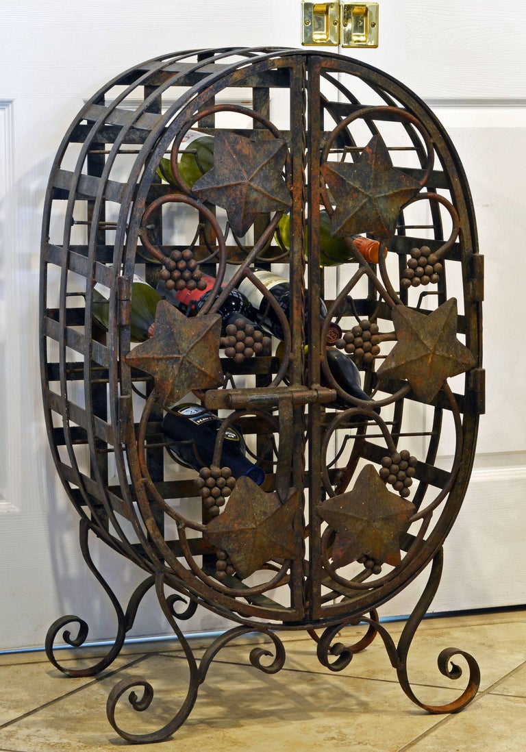 Rare French Grape Vine Themed Wrought Iron Barrel Shape Wine Jail or