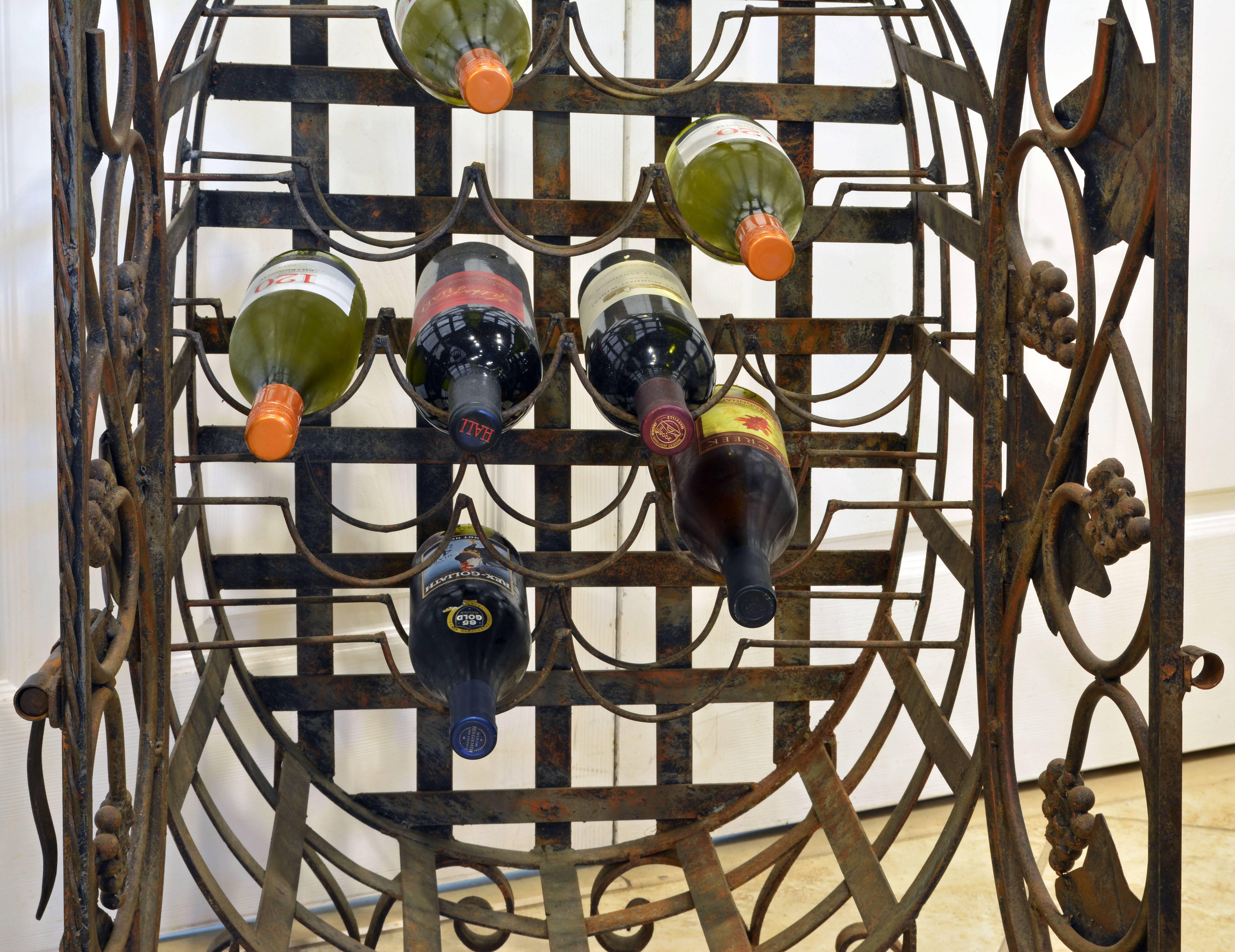 Rare French Grape Vine Themed Wrought Iron Barrel Shape Wine Jail or Cage In Good Condition In Ft. Lauderdale, FL