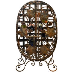 Rare French Grape Vine Themed Wrought Iron Barrel Shape Wine Jail or Cage