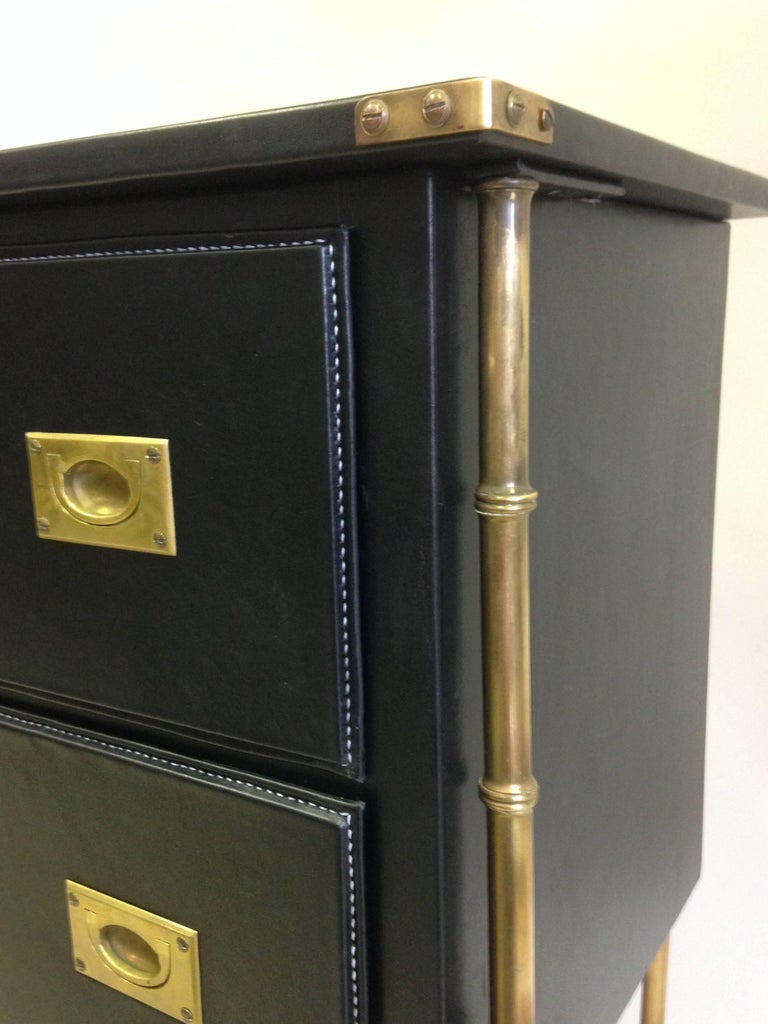 Rare French Handstitched Leather and Brass Faux Bamboo Commode by ...