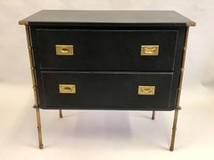 Rare French Handstitched Leather and Brass Faux Bamboo Commode by Jacques Adnet