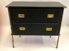 Rare French Handstitched Leather and Brass Faux Bamboo Commode by Jacques Adnet