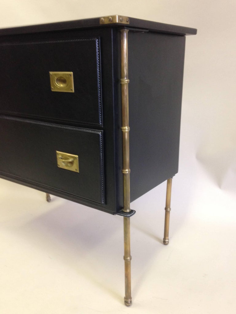 Rare French Handstitched Leather and Brass Faux Bamboo Commode by ...