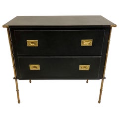 Rare French Handstitched Leather and Brass Faux Bamboo Commode by Jacques Adnet