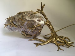 Rare French Hollywood Regency Richard Faure Brass Stones Table Lamp, 1970s