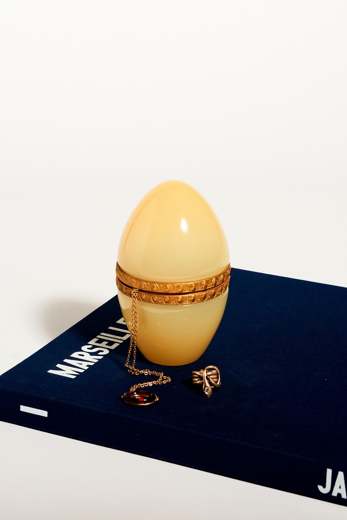 Rare opaline glass jewelry egg from France.