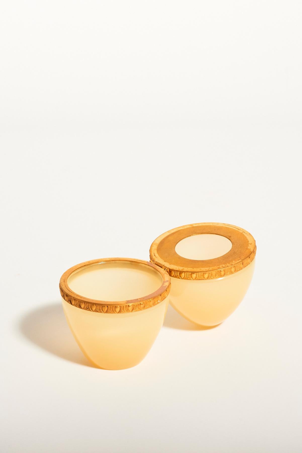 20th Century Rare French Honey Cream Opaline Glass Jewelry Egg