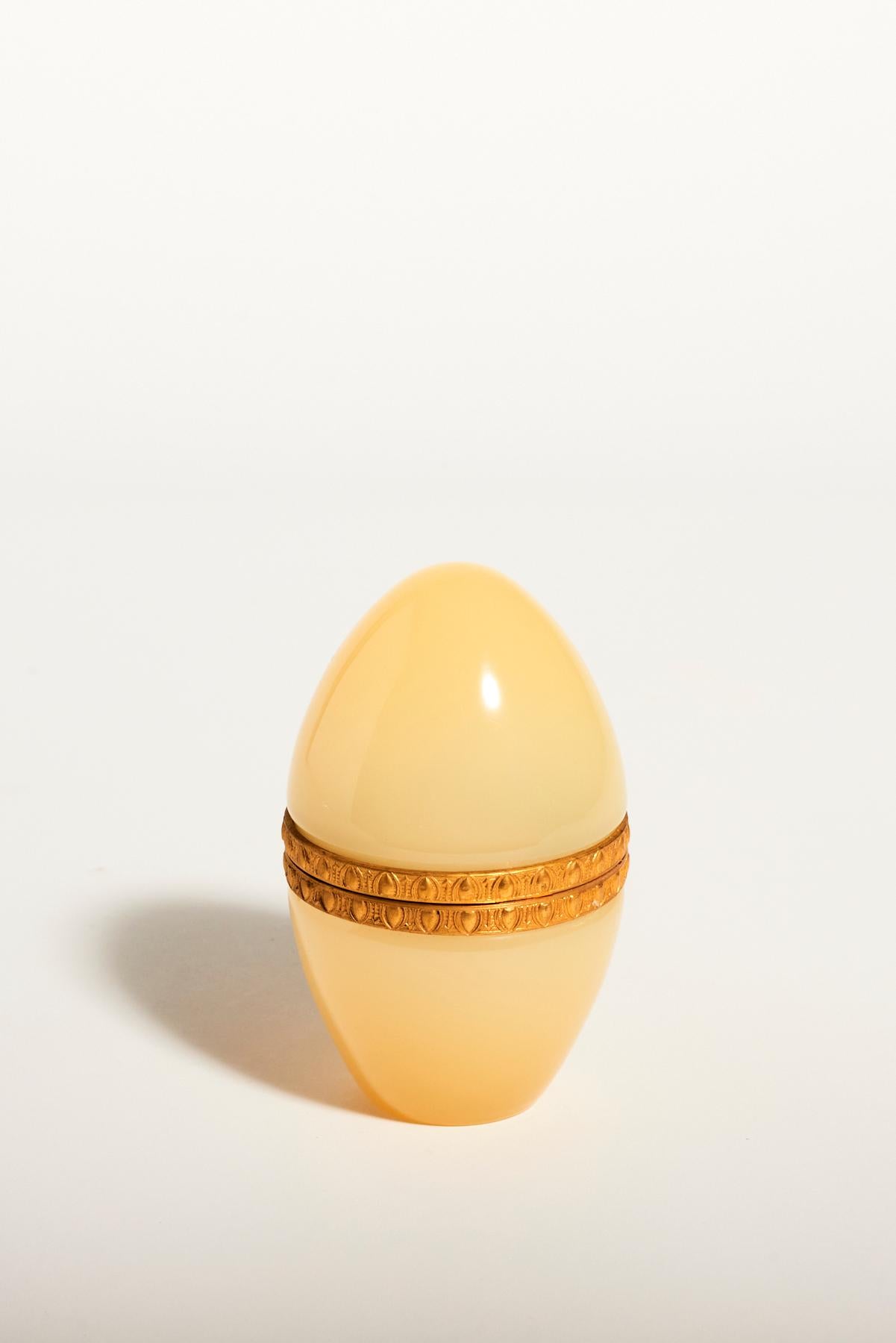 Brass Rare French Honey Cream Opaline Glass Jewelry Egg