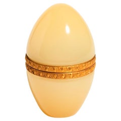 Rare French Honey Cream Opaline Glass Jewelry Egg
