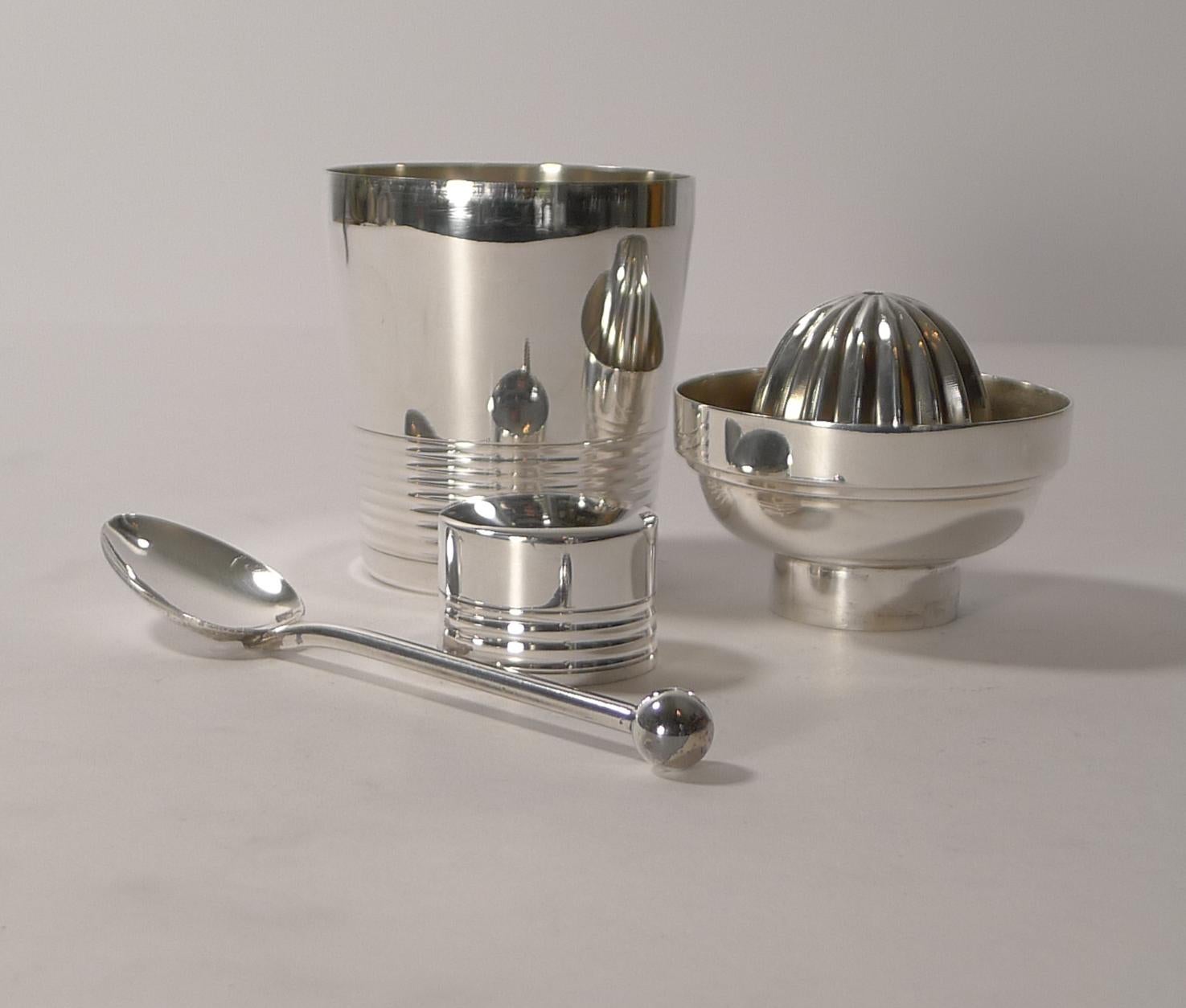 Art Deco Rare French Individual Cocktail Shaker With Lemon Squeezer, Deschamps Freres