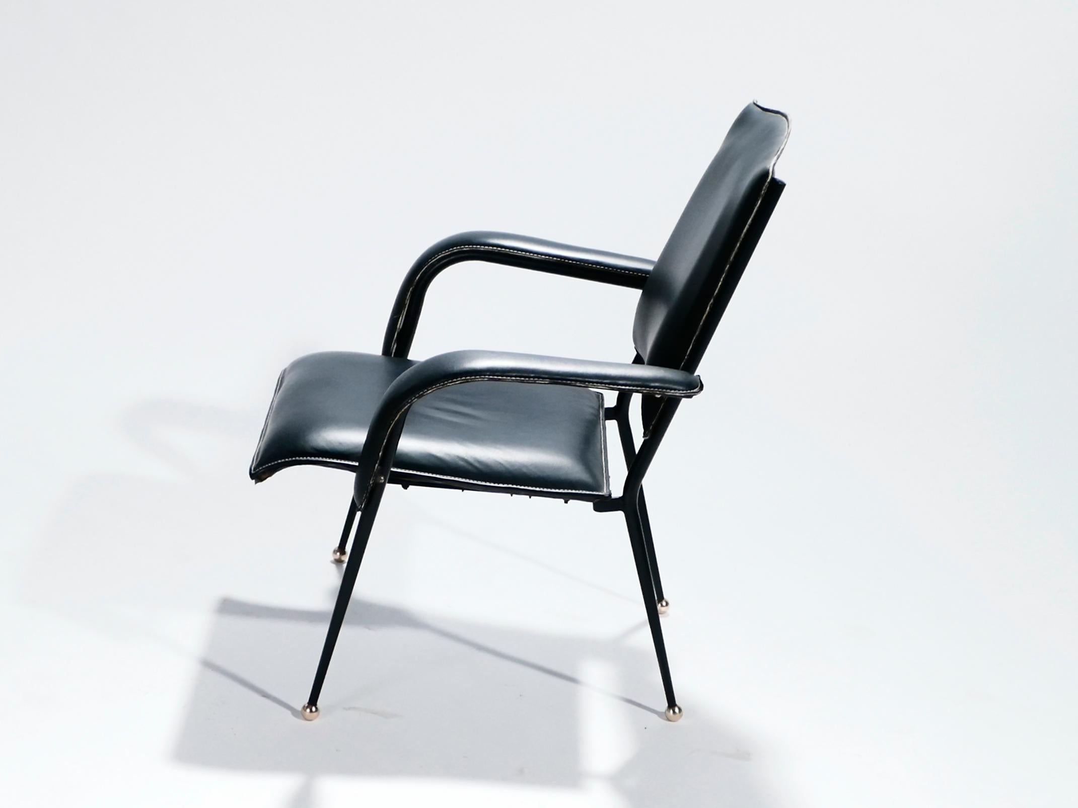 Rare French Jacques Adnet Leather Armchair, 1950s In Good Condition In Paris, IDF